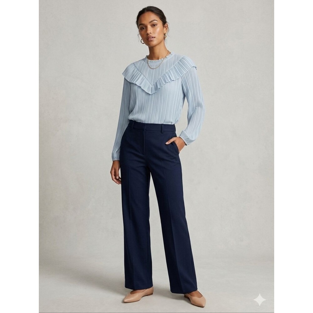 J.Crew Ruffle V-Neck Accordion Pleat Blouse Romantic Cottagecore Coquette XS
